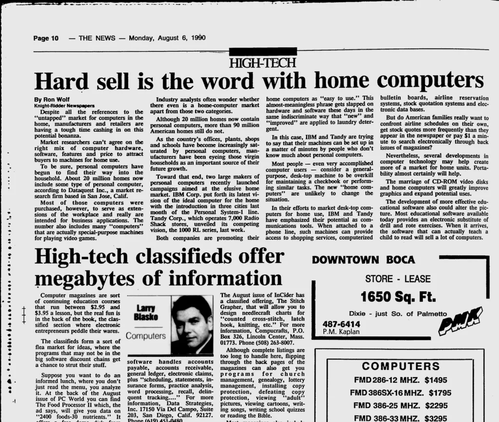 Newspaper 1990 personal computers