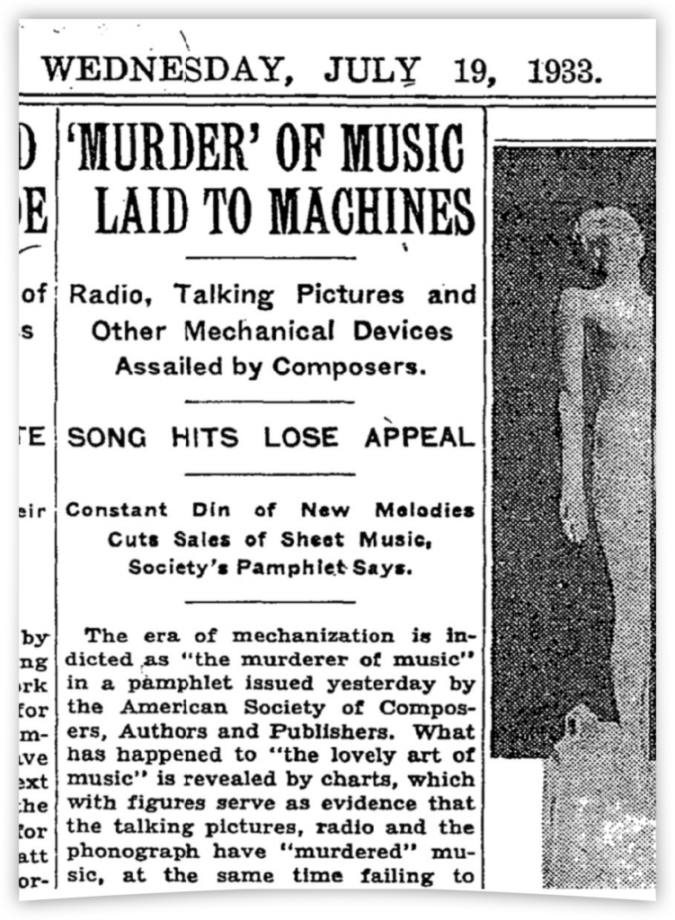 Newspaper. Dangers of listening to music.