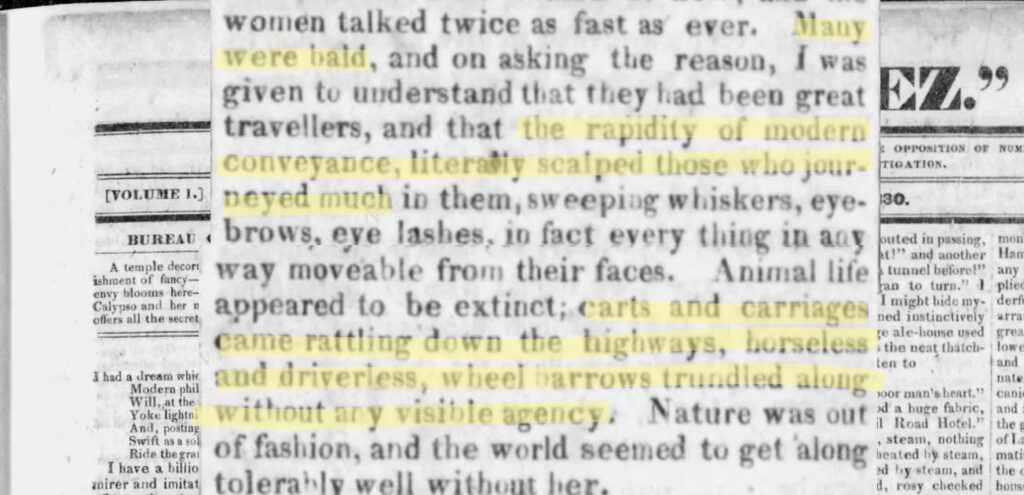 Newspaper. 1800s human progress predictions.