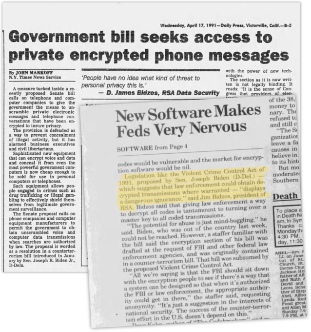 Newsletter containing information about a government bill seeking access to encrypted information.
