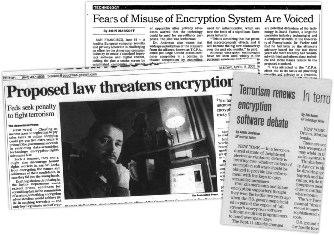 Different newsletter with notes about threats to encryption. 