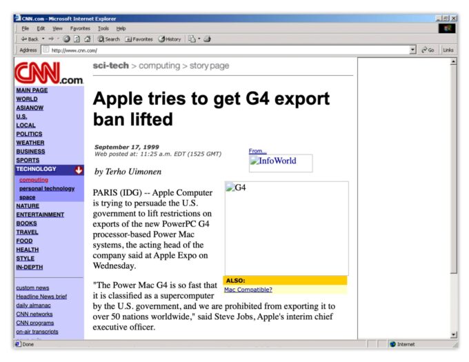 Image of an article from CNN talking about Apple's attempt to get the export restrictions on their product lifted