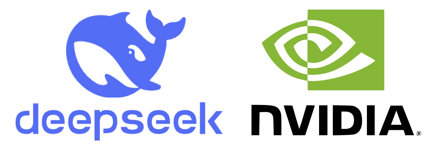 The logos of DeepSeek, an open-source AI software, and Nvidia, a leading producer of the chips used to power AI.