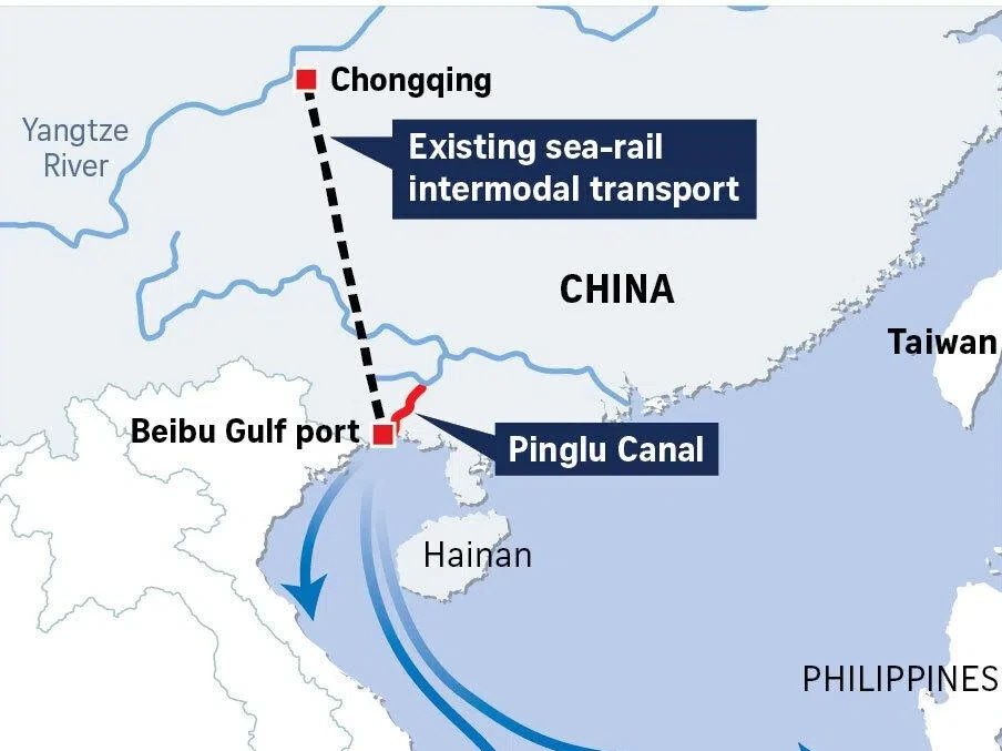 Map of Pinglu Canal in China