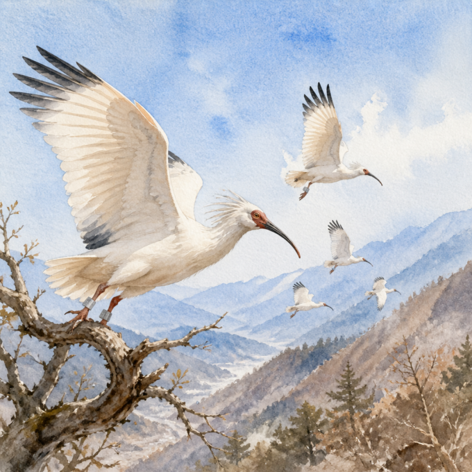 Crested Ibises Released to Help Restore Wild Range